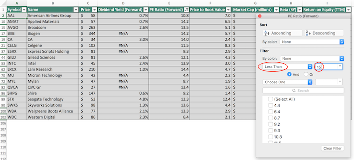 NASDAQ 100 Stocks Excel Tutorial 2