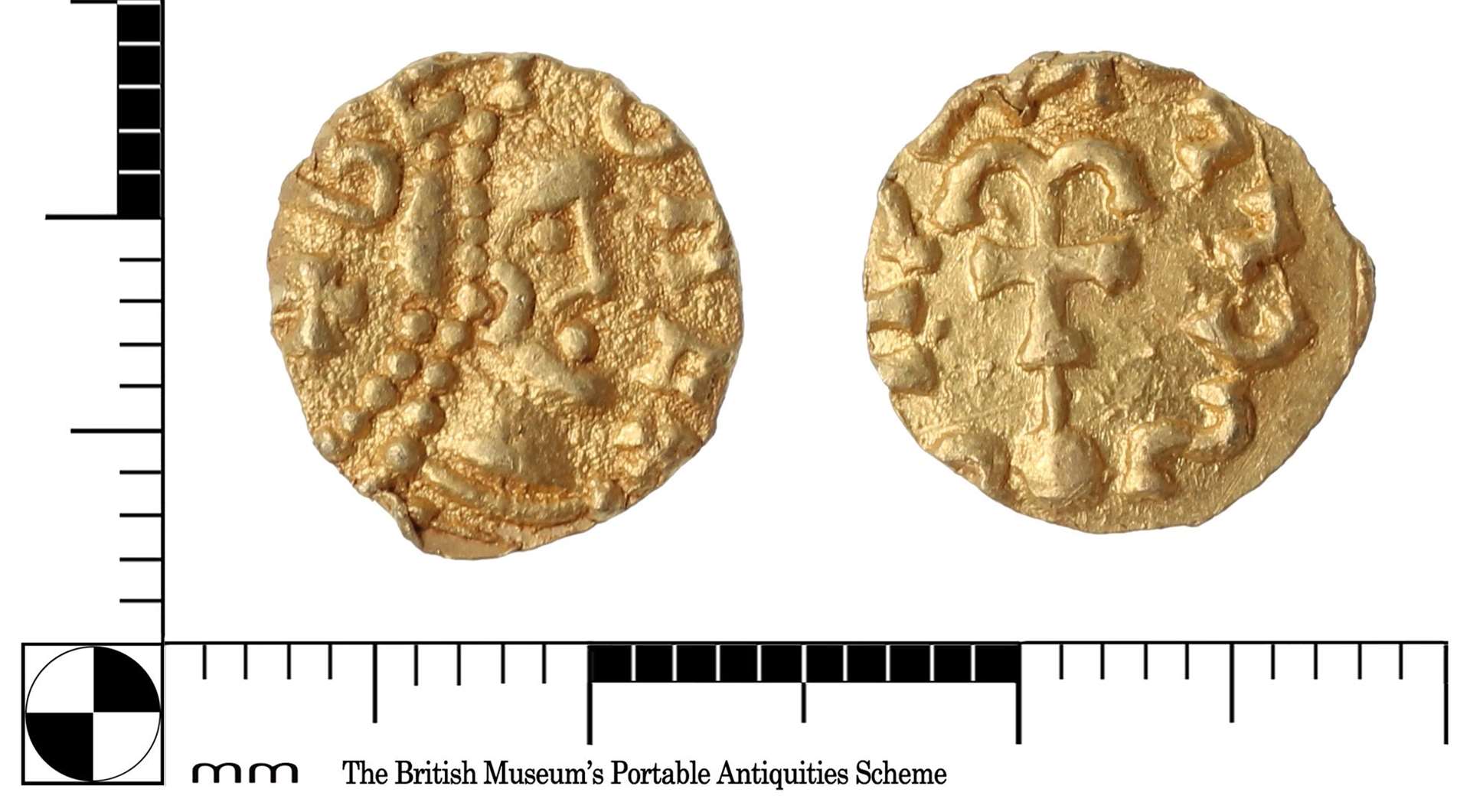 Coin 1: One of two early-medieval Merovingian gold tremissis found near East Peckham. Image: Jo Ahmet KCC finds officer