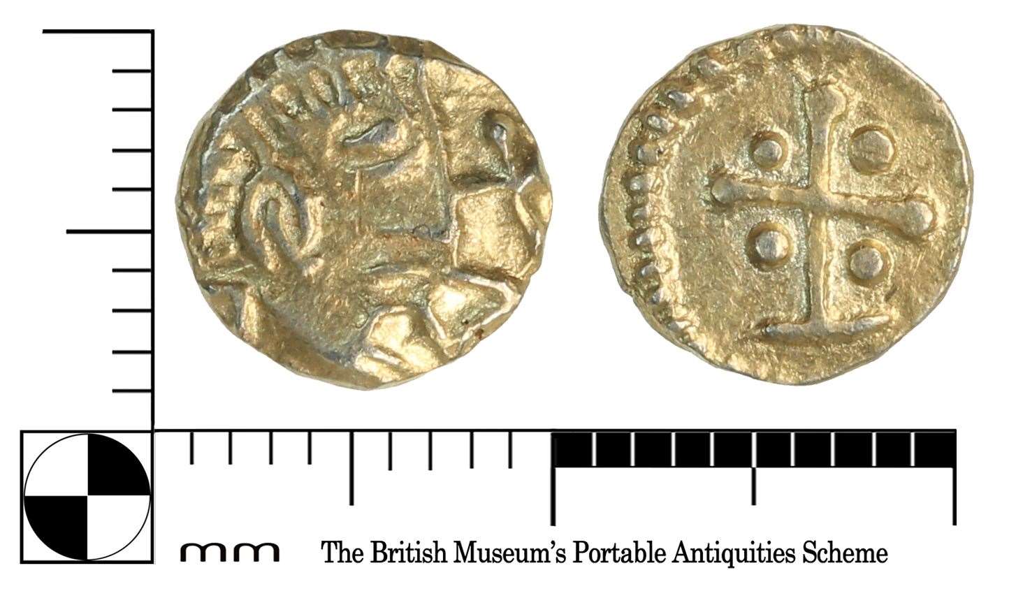 Coin 4: an uninscribed gold Early Medieval Merovingian ‘national series’ tremissis of an anonymous ruler. Image: Jo Ahmet KCC finds officer