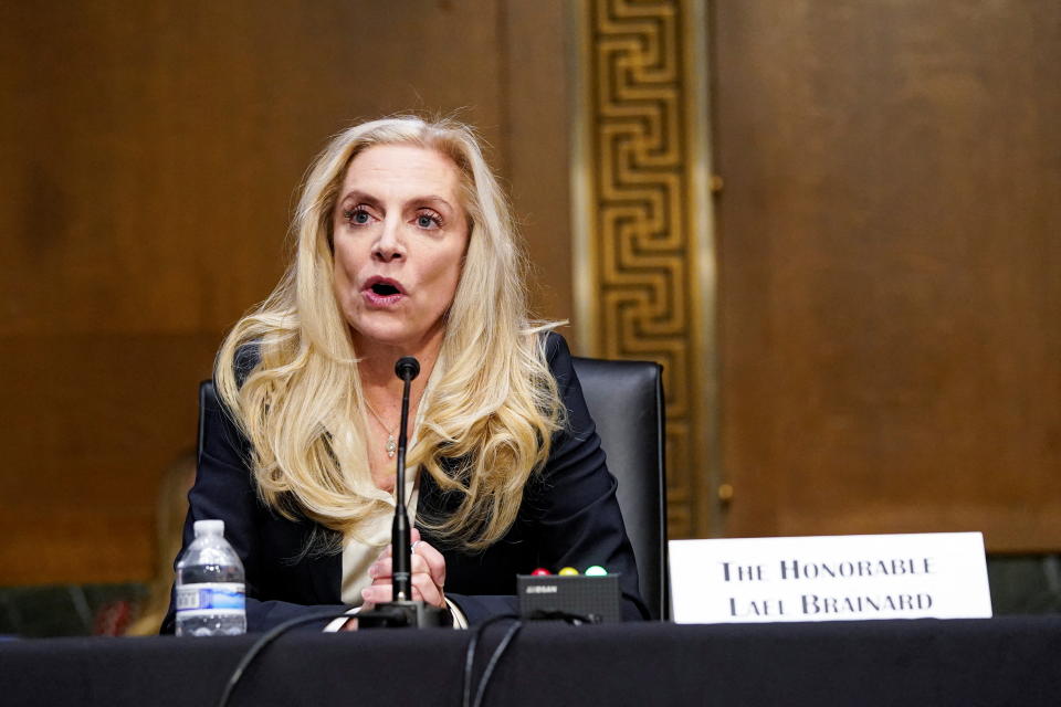 Federal Reserve Board Governor Lael Brainard testifies before a Senate Banking Committee hearing on her nomination to be vice-chair of the Federal Reserve, on Capitol Hill in Washington, U.S., January 13, 2022. REUTERS/Elizabeth Frantz
